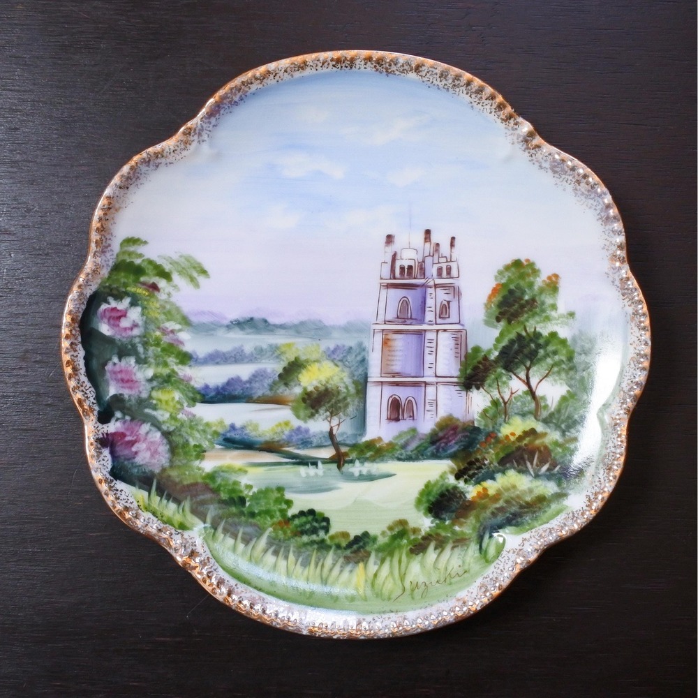 Vintage Hand Painted Castle Landscape Porcelain Art Plate Wall Hanging